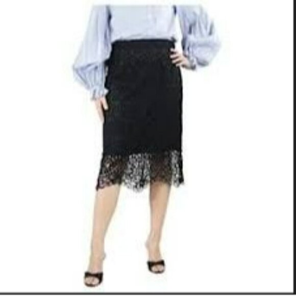Zara Black‎ Sheer Lace Detail Pencil Midi Skirt Size XSmall - Picture 2 of 11